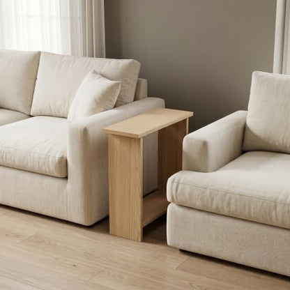 Narrow Side Table for Living Room, Slim End Table for Small Spaces Between Couch, Recliner or Armchair, 2 Tier Skinny Table with Open Shelf, Engineered Wood Sofa Beverage Thin Stand (Natural) - color: Natural