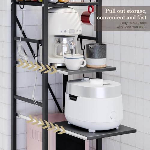 4-Tier Kitchen Cart with Locking Wheels, Height Adjustable Storage Shelf, 10kg Per Layer Load Capacity, Carbon Steel Rolling Utility Rack for Pantry, Bathroom, Office Black Triple Layer