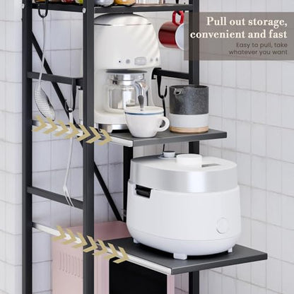 4-Tier Kitchen Cart with Locking Wheels, Height Adjustable Storage Shelf, 10kg Per Layer Load Capacity, Carbon Steel Rolling Utility Rack for Pantry, Bathroom, Office Black Triple Layer