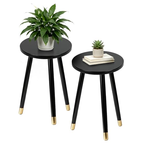 2-Pack Mid Century Plant Stand for Indoor Plants, Modern Metal Flower Pot Holder Stand for Living Room, Decorative Small Round Side Table for Balcony, Patio, Office, 16.5” High, Black - color: Black, size: 16.5"
