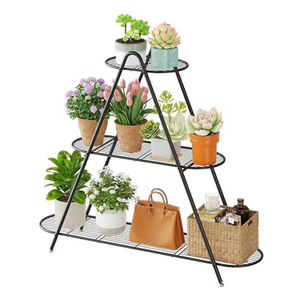 Plant stand indoor Outdoor 3-Tier plant shelf Shoe Shelf Rack Organizer | Metal Plant Rack Shelf Heavy Duty for Multiple Flower Pot Multi-Purpose for Living Room Patio Garden Entryway Balcony (Black)