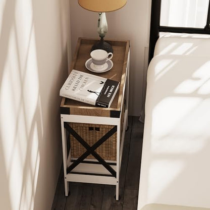 Narrow Side Table, End Table,Sofa Side Table, End Table Nightstand for Bedroom, Living Room, Small Spaces - color: White, style: Farmhouse