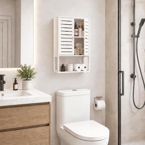4-Tier Wall Bathroom Storage Cabinet, 15.7" Wx22.4 H | White, 7.9" Deep, with Open Shelf, Space-Saving, Rack, Holder, for Kitchen, Entryway, Laundry, Easy to Assemble - size: 7.9" D x 15.7" W x 22.4" H