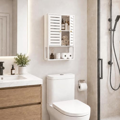 4-Tier Wall Bathroom Storage Cabinet, 15.7" Wx22.4 H | White, 7.9" Deep, with Open Shelf, Space-Saving, Rack, Holder, for Kitchen, Entryway, Laundry, Easy to Assemble - size: 7.9" D x 15.7" W x 22.4" H