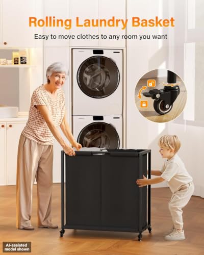 4 Section Rolling Laundry Sorter, Fabric Drawers & Pull-Out Car | Durable, Strudy, Shelf Laundry Hamper, Brake Two Wheels, Bottom Added Panel, Easy to Move, Laundry Room - size: 4 Section with Drawers (206L)