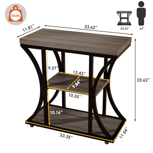 3-Tier End Table, Grey Nightstand with Storage Shelves, Narrow Side Table for Living Room, Bedroom, Small Spaces – Wood and Metal Accent Table (1, Grey) - color: Grey