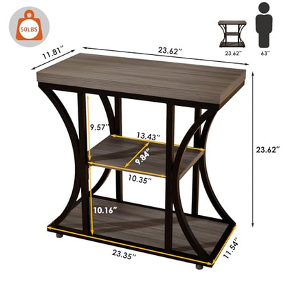 3-Tier End Table, Grey Nightstand with Storage Shelves, Narrow Side Table for Living Room, Bedroom, Small Spaces – Wood and Metal Accent Table (1, Grey) - color: Grey