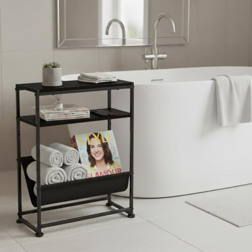 Narrow End Table for Small Spaces - Slim Side Table with Magazine Holder,2 in 1 Design Narrow Coffee Table Living Room,Skinny Bedroom Nightstand Thin Side Magazine Table,Black - color: Black