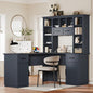 Bellemave L-Shaped Computer Desk with Drawers, Hutch and Bookshelf, Home Office Desk, Corner Gaming Computer Desk with Power Outlet, Study Table Writing Desk, Antique Blue - color: Antique Blue