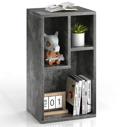 VECELO 11.8" Open Bookshelf, Waterproof Particle Board Asymmetrical Split Cubby Storage Organizer, Gray Uneven Compartment Display Cube for Tall Books, Bedroom Dorm Office - color: Grey, size: Standard