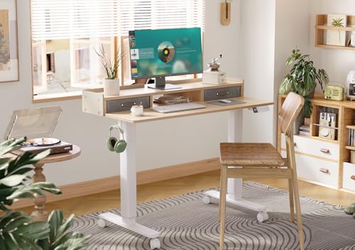 Claiks Standing Desk with Drawers, Stand Up Electric Standing Desk Adjustable Height, Sit Stand Desk with Storage Shelf and Splice Board, 48 Inch, Natural - color: Nature, size: 47.2×23.6
