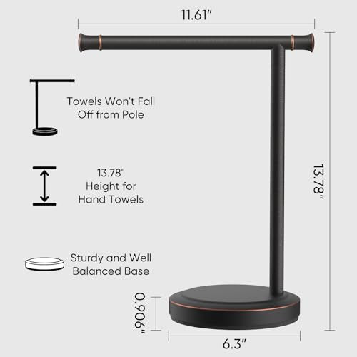 Hoimpro 13" Oil Rubbed Bronze Stand Hand Towel Holder Bathroom Kitchen Countertop Towel Rack Towel Bar Ring Free Standing Counter T Bath Accessories Freestanding Vanity Sink Hardware Stainless Steel - color: Oil Rubbed Bronze