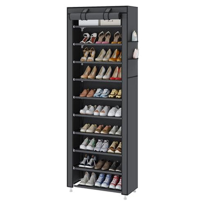 UDEAR 10-Tier Free Standing Shoe Rack Sturdy Shoe Rack Organizer for Closet Entryway Stackable Shoe Shelf with Dustproof Cover,Grey - color: Grey