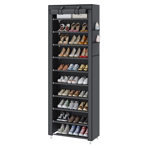 UDEAR 10-Tier Free Standing Shoe Rack Sturdy Shoe Rack Organizer for Closet Entryway Stackable Shoe Shelf with Dustproof Cover,Grey - color: Grey