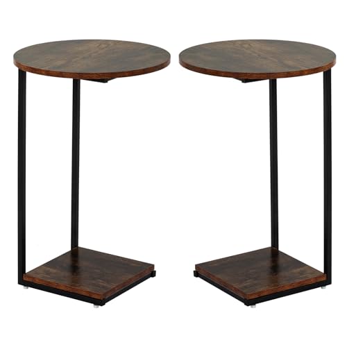 HDANI C Table End Table Set of 2,Round Side Table that Slide Under,C Shaped End Table for Couch,Small Table for Living Room,Bedroom,Rustic Brown - color: Rustic Brown, size: Round 2 Pcs