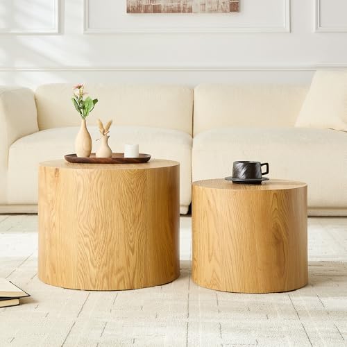 Nesting Coffee Table Set of 2, Modern Round Coffee Table, Accent Side Tables for Small Spaces Living Room Office,Wood - color: Wood