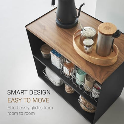 Yamazaki Home Tower Mobile Hideaway Storage Cart – Rolling Printer Stand with Adjustable Shelves, Hidden Storage, Rolling Cart with Wheels, Mobile Office Organizer, Utility Cart, 23" - Steel + Wood - - color: Black