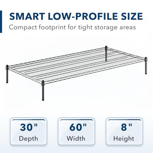 Black Epoxy Wire Storage Shelf, Dunnage Rack, Commercial 1 Tier Small Shelf, 30" x 60" x 8", Heavy-Duty Metal, 600 lbs Capacity - color: Black, size: 30"D x 60"W x 8"H