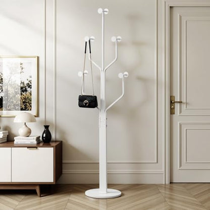 Coat Rack Freestanding Metal Coat Tree with 10 Hooks, White | Heavy Duty Standing Coat Rack, Stainless Steel Marble Base, Coat Hanger Stand for Bedroom Entryway Hallway, Hat, Bags - color: White