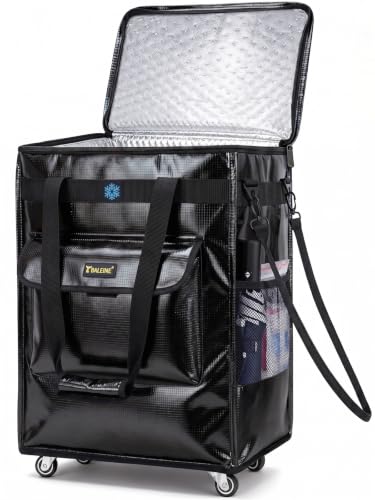 BALEINE Reusable Grocery Bags on Wheels, Rolling Tote Bag, Shopping Trolley, Large Backpack Shopping Carts for Groceries - color: Black-insulated, size: Small