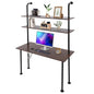2-Shelf Industrial Wall Mount Ladder，Wall Mount Computer Desk Writing Desk,Industrial Bookcase Desk with Shelves，Floating Desk with Storage, Wall Table for Home Office, Brown (47.2"×20"×79") - color: Black/ Brown (47"w)