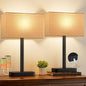 Hong-in Touch Lamps for Bedroom - 3-Way Dimmable Bedside Lamps Set of 2 with USB C+A, Beige Modern Table Lamp for Night Stands, Desk Lamp for Living Room Nightstand End Tables Bed Side - color: B. Beige&Black