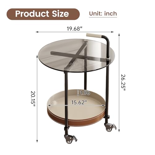 Guyii 2-Tier Sofa End Table with Storage Modern Sofa Side Table with Wheels Round Temper Glassed Coffee Table 360 Rotation Rolling Cart for Living Room Bedroom Office - color: Black