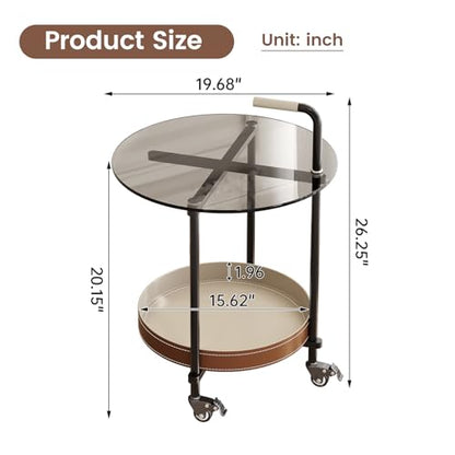 Guyii 2-Tier Sofa End Table with Storage Modern Sofa Side Table with Wheels Round Temper Glassed Coffee Table 360 Rotation Rolling Cart for Living Room Bedroom Office - color: Black