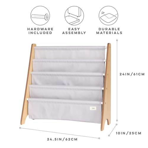 3 Sprouts Recycled Kids Bookshelf, Holds 35 Books, 4-Tier, Gray | Space-saving bookshelf, Children's room, Toddler bookcase organizer, Ages 3+, Book/toy storage, Front-facing, Covers visible - color: Solid Light Gray