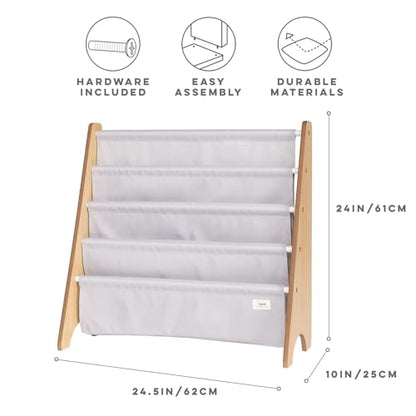 3 Sprouts Recycled Kids Bookshelf, Holds 35 Books, 4-Tier, Gray | Space-saving bookshelf, Children's room, Toddler bookcase organizer, Ages 3+, Book/toy storage, Front-facing, Covers visible - color: Solid Light Gray