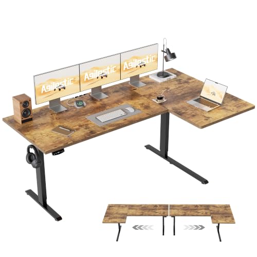 Agilestic 63 Inch Reversible L Shaped Standing Desk, Electric Height Adjustable Desk with Memory Preset, Sit Stand Up Computer Workstation for Home Office, Splice Board, Rustic Brown - color: Rustic Brown, size: 63 x 35 Inch
