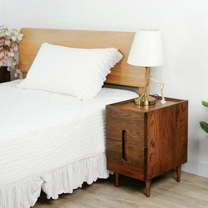 Narrow Nightstand, Mid Century Modern Nightstand, Solid Wood Bedside Table, Side Table witn Drawers (Walnut, 11.81inches) - color: Walnut, size: 11.81inches