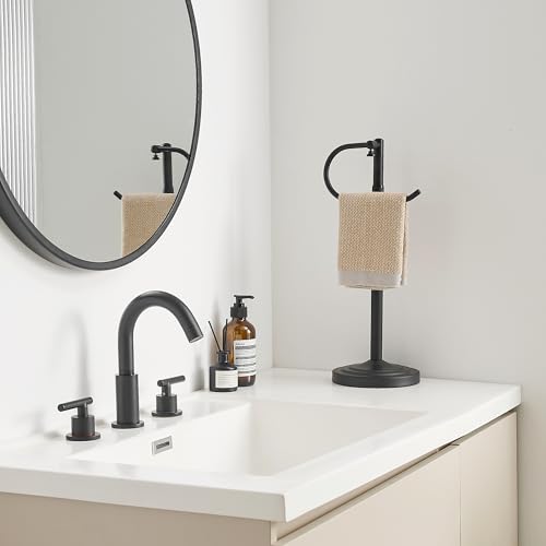 RFOUO Hand Towel Holder Stand, Towel Racks for Bathroom, Matte Black | Stainless Steel, Adjustable 16.5-26 Inch,Heavy base,Space Saving Standing Towel Rack For Bathroom Kitchen Vanity Countertops - color: Matte Black