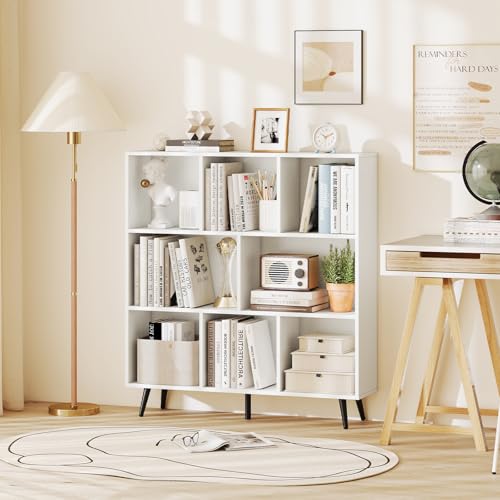 Giantex 8-Cube Bookcase, 3-Tier Modern Bookshelf with 5 Metal Legs, 39.5" Freestanding Open Storage Organizer with 2 Anti-tip Devices, Mid-Century Display Rack for Living Room (39.5" x 9.5" x 42") - size: 39.5" x 9.5" x 42"