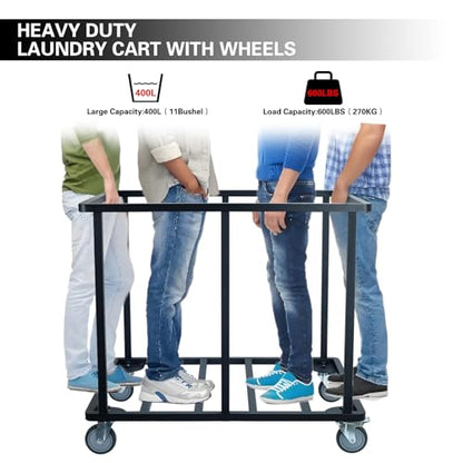 Commercial Laundry Cart with Wheels,400L Black | 600LBS Heavy Duty Industrial Laundry Cart with Steel Frame and Oxford Cloth Bag, Rolling Laundry Cart for Home,Hotel - color: Black