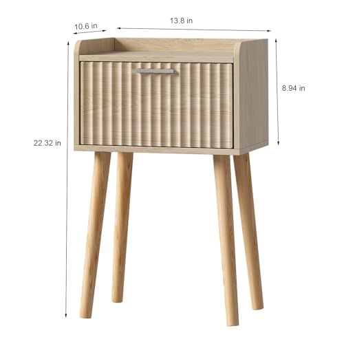 LAATOOREE Nightstand Set of 2, Small Bed Side Table with Fluted Door | End Table with Solid Wood Legs, Mid-Century Bedside Table for Bedroom Small Space - color: Natural, style: Fluted Style