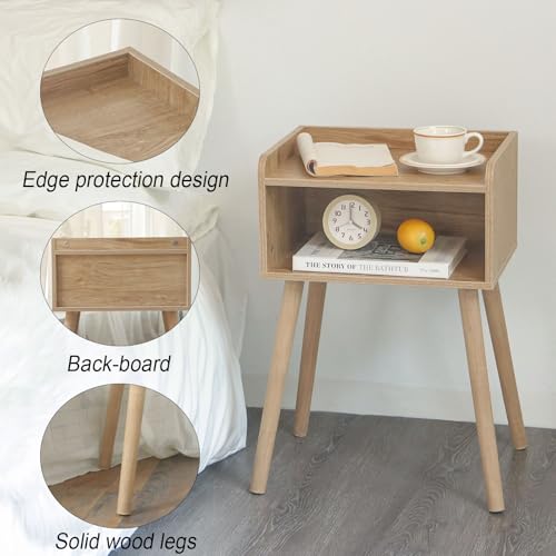 MaxSmeo Nightstand, Mid Century Modern Side Table Bedroom with Storage, Small End Bedside Table with Solid Wood Legs for Living Room, Office Small Spaces (Rustic Walnut) - color: Rustic Walnut