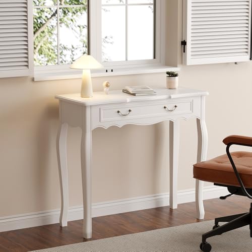White Entryway Table with 1 Drawer Console Table for Entryway Entrance Table for Hallway, Living Room, Foyer, Easy Assembly (Legs Only), 13.77D x 34.64W x 30.7H in - color: White