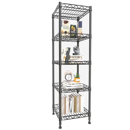 GIOTORENT 5 Tier Standing Shelving Metal Units, Adjustable Height Wire Shelf Display Rack for Laundry Bathroom Kitchen 11.8 W x 11.8 D x 50 H (5-Tier, Black) - color: Black, size: 11.8D x 11.8W x 50.0H (5Tier)
