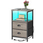 sthmec Nightstand with Charging Station, LED Night Stand with 2 Fabric Drawers, Grey Bedside Tables End Table with Drawers, 2-Tier Storage Side Table Nightstand with Drawers for Bedroom, Grey - color: Grey