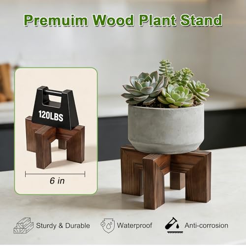 Wood Plant Stand Indoor Outdoor, Mid Century Modern Planter Holder, Sturdy Plant Pot Stand, Single Floor Flower Pot Holder (Walnut, Fit 2.5-8 Inch Pots) - size: Fit 2.5-8 Inch Pots