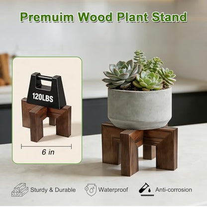 Wood Plant Stand Indoor Outdoor, Mid Century Modern Planter Holder, Sturdy Plant Pot Stand, Single Floor Flower Pot Holder (Walnut, Fit 2.5-8 Inch Pots) - size: Fit 2.5-8 Inch Pots