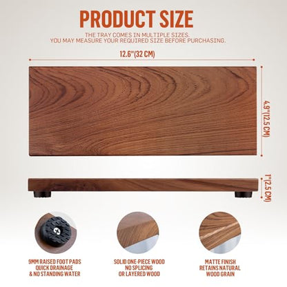 Teak Wood Decorative Small Tray, Bathroom Wood Riser for Decor, Kitchen Counter Wooden Pedestal Stand, Tray for Vanity, Sink & Soap (1, Teak Wood, 12.6" x 4.9" x 1") - size: 12.6" x 4.9" x 1"