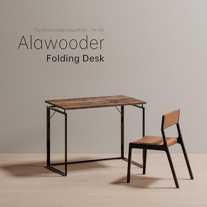 alawooder 31.5" Folding Desk: No Assembly, Wood Top for Small Spaces | Home office desk, holds 150 lbs, folds flat to 2.3 in, splash-proof wood top, sturdy metal frame - color: Rustic Brown, size: 31.5"W x 15.7"D