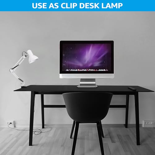 TORCHSTAR Metal Desk Lamp, Adjustable Swing Arm, E26, White | Architect Gooseneck Multi-Joint Clip Table Lamp with Plastic Clamp, for Home Office, Work, Study, Reading, Bulbs not Included - color: White