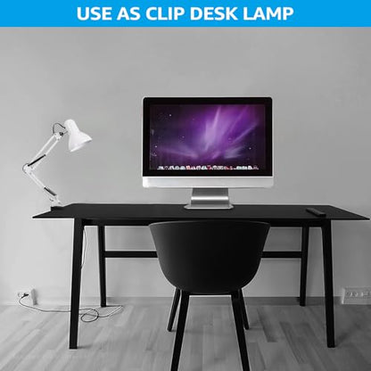 TORCHSTAR Metal Desk Lamp, Adjustable Swing Arm, E26, White | Architect Gooseneck Multi-Joint Clip Table Lamp with Plastic Clamp, for Home Office, Work, Study, Reading, Bulbs not Included - color: White