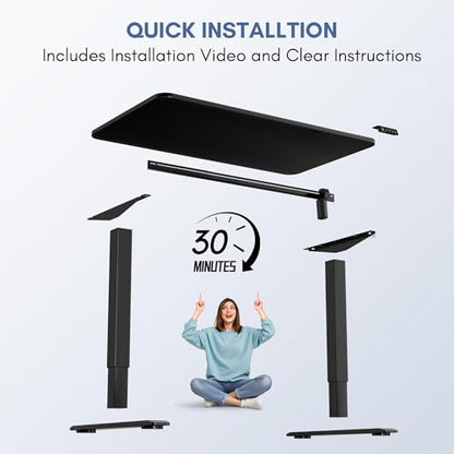 Furmax Electric Height Adjustable Standing Desk Large 40 x 24 Inches Sit Stand up Desk Home Office Computer Desk Memory Preset with T-Shaped Metal Bracket, Black - color: Black, size: 40 Inch