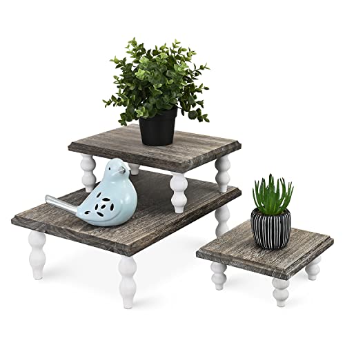 Ikee Design 3 Pcs Set Wooden Display Riser, Cupcake Dessert Display Riser, Countertop Centerpiece Dessert Serving Stand, Artificial Plant Stand for Garden Decor, Coffee Color - color: Coffee, 3 pcs