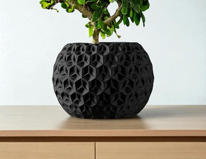 Trinity Sphere Planter – Modern Geometric Plant Pot for Indoor Plants, Succulents, Herbs Decorative Vase for Table, Shelf, Office, Home Decor (Black, Outer Dimensions: Compact 6" Width x 4.5" Height)