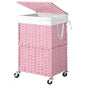 Chrislley 90L Slim Laundry Hamper with Wheels, Rolling Laundry Basket with Lid and Renovable Liner Bag, Handwoven Rattan Organizer for bedroom, bathroom, laundry room (Pink) - color: Pink
